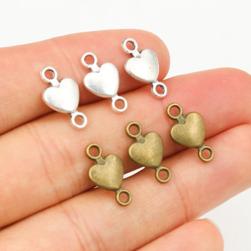 30Pcs 15X8Mm ชุบเงินโบราณและชุบทองแดง Heart Connector Handmade Charms จี้: DIY สำหรับสร้อยข้อมือสร้อยคอ