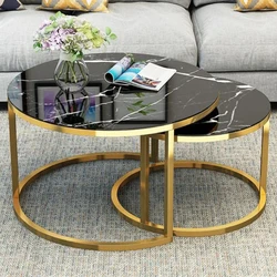 Tempered Glass Round Coffee Table for Living Room 2 in 1 Combination Cafe Table Easy Assembly Center Table