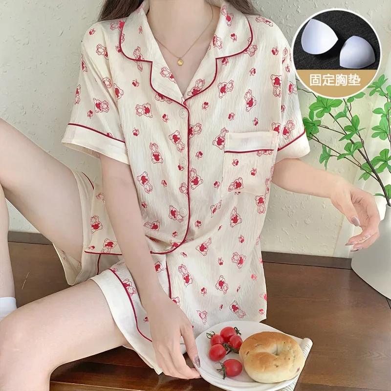 

Pajama Pants Set Women's Clothing Short Sleeve Shorts Homewear Spring Summer New Cute Cardigan Comfortable Casual Stylish Loose