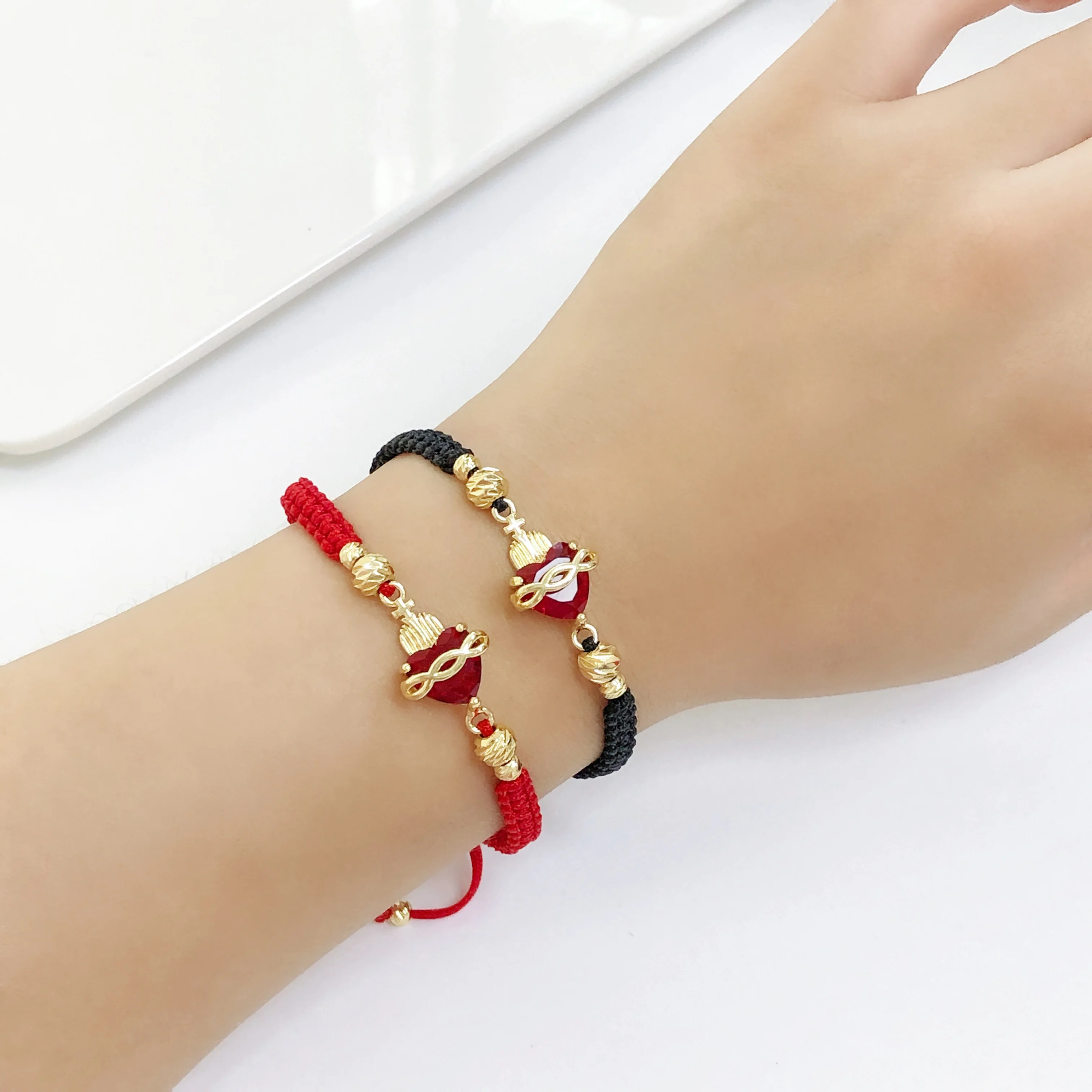 Braided Sacred Heart Shaped Crystal Cross Bracelet