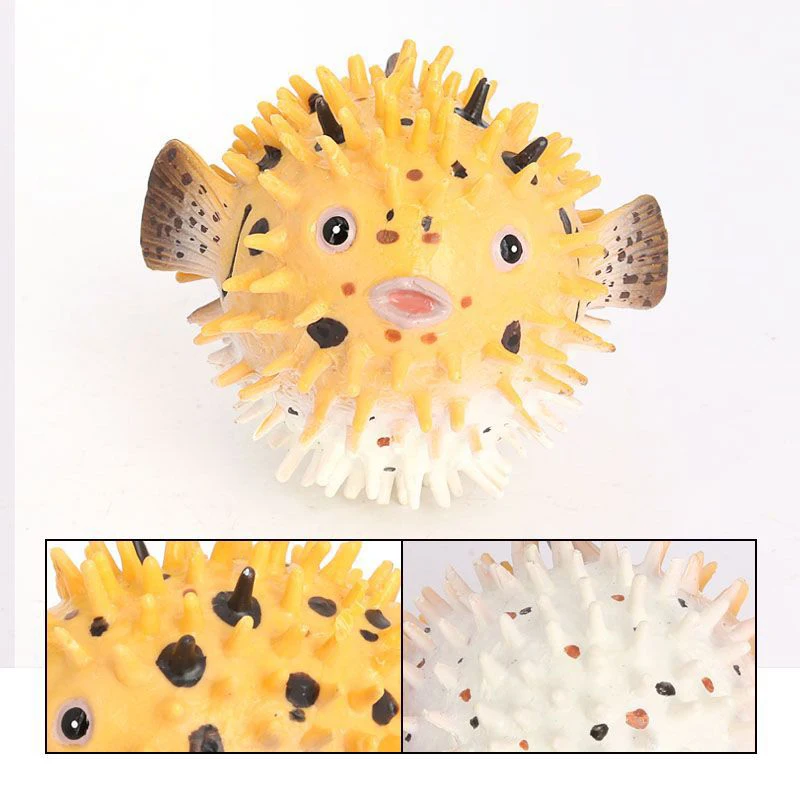 Puferfish Figurine plastik realistis, Set patung kecil ikan Pufferfish untuk koleksi sains pendidikan Model hewan