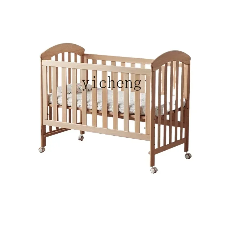 Children's Stitching Widened Babies' Bed Beech Stitching Bed With Fence Double-Layer Mobile Cradle Crib
