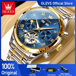 OLEVS-relojes para hombre, vestido de negocios, reloj mecánico automático para hombre, Tourbillon, calendario, fase lunar, resistente al agua