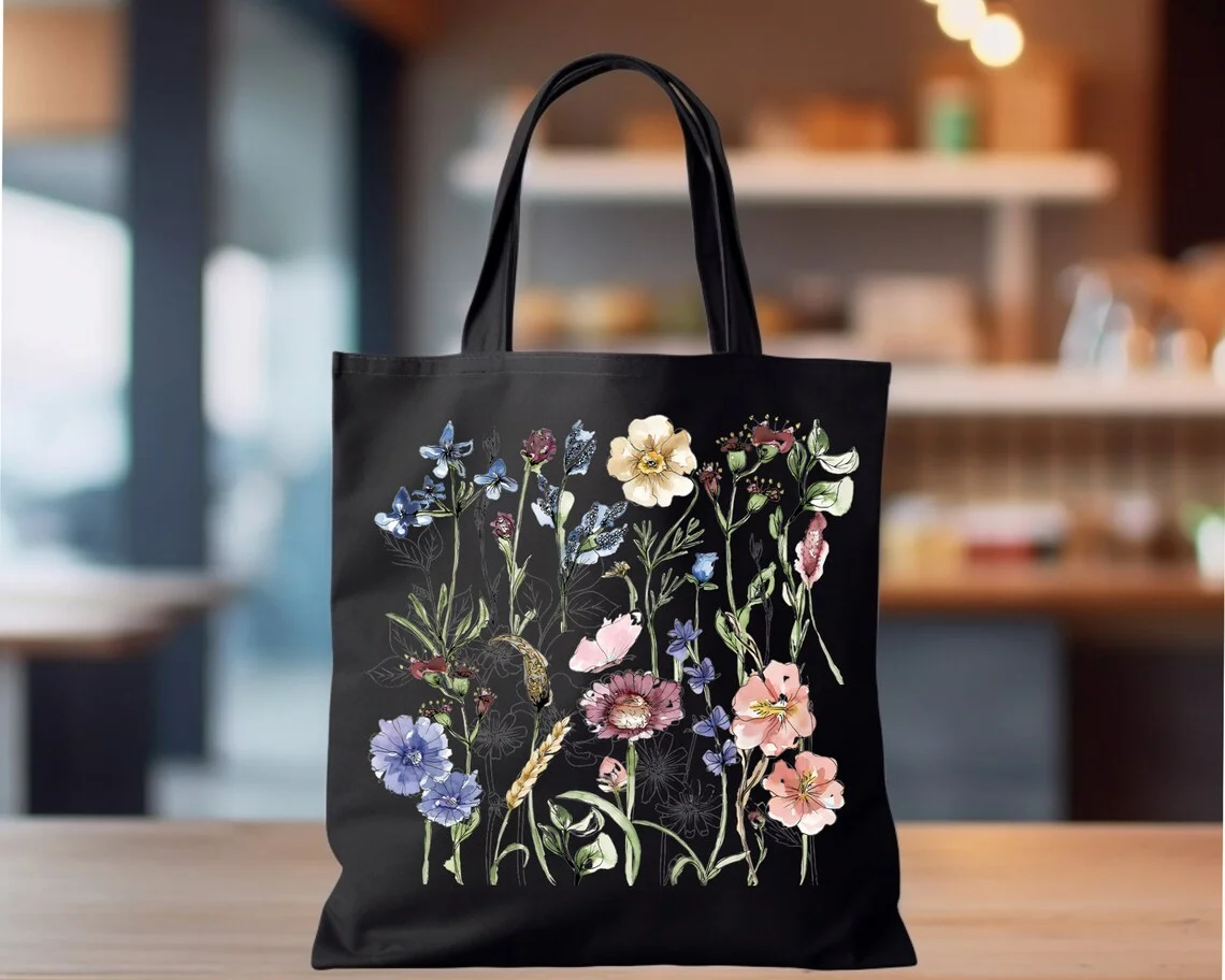 

Повседневная холщовая сумка с цветочным принтом, сумка в стиле Харадзюку, женская сумка-тоут, вместительная сумка-шоппер, сумка для йоги, путешествий, поездок на работу, для повседневного использования