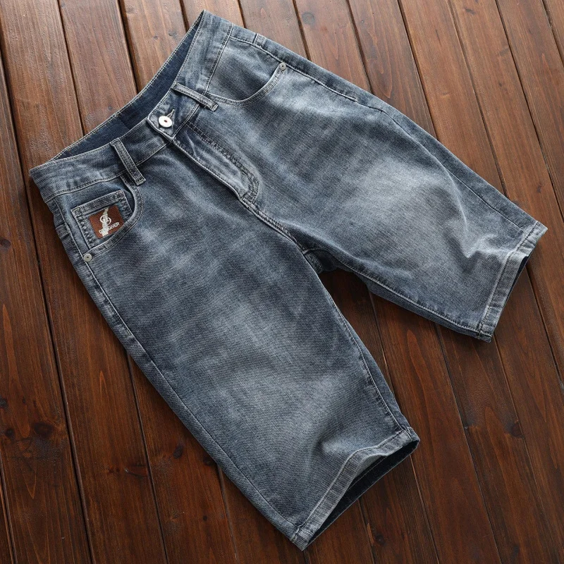 2026 Men's Summer Lightweight Thin Denim Shorts New Elastic Stretch Fabric Simple Straight Cut Versatile Fashion Five-Inch Casua