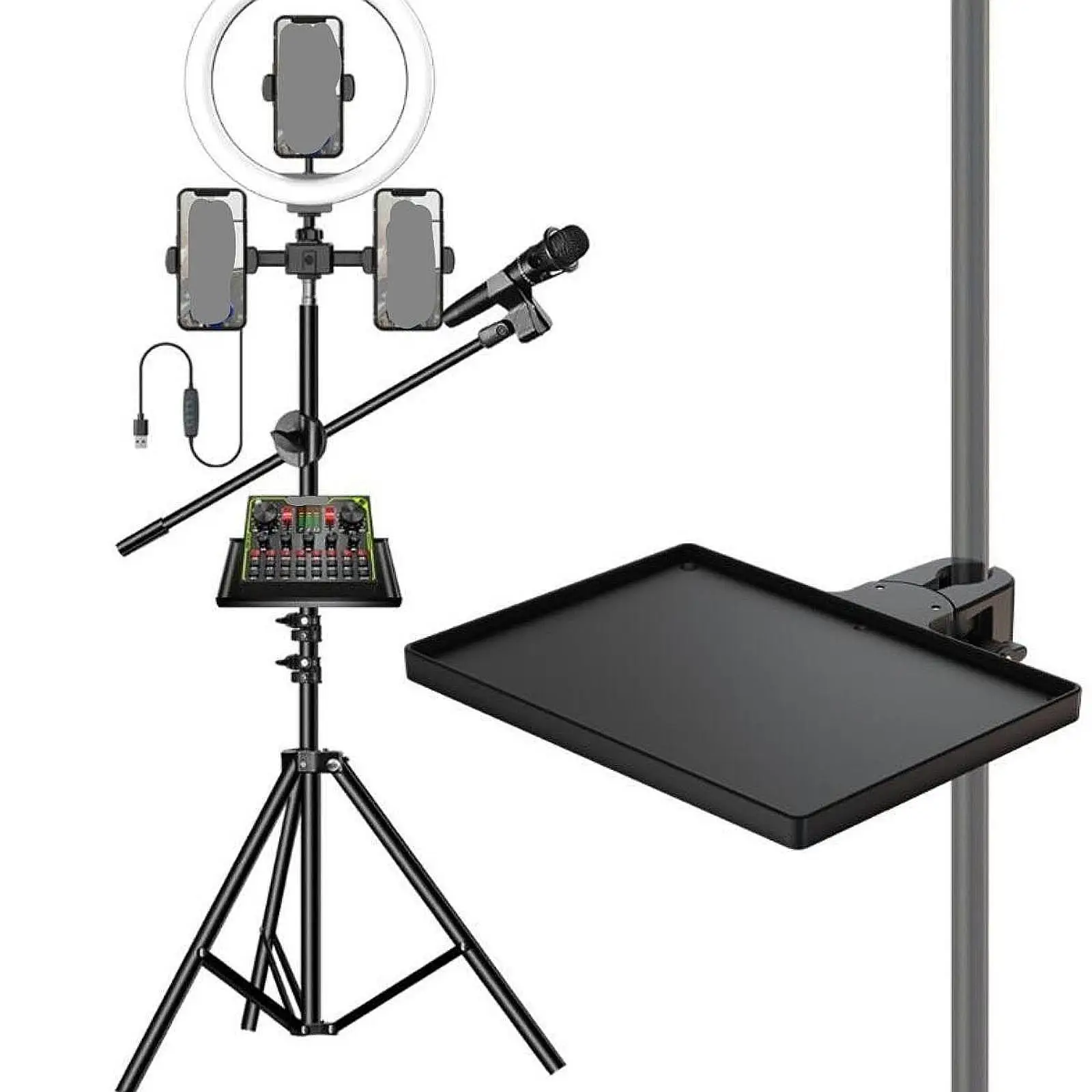Stage Microphone Stand Tray Rack Adjustable Clamp Utility Sound Card Holder PP Shelf for Classrooms and Studios