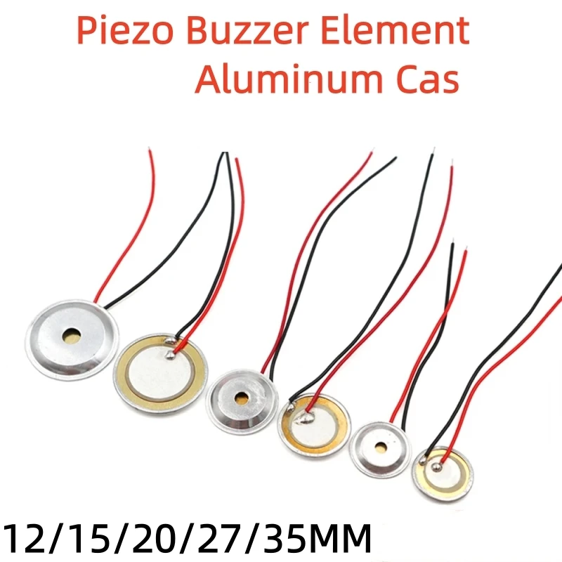 10PCS Passive Piezo Buzzer Ceramic Element with Copper Plate Aluminum Case Lead Wire 12mm 15mm 20mm 27mm 35mm