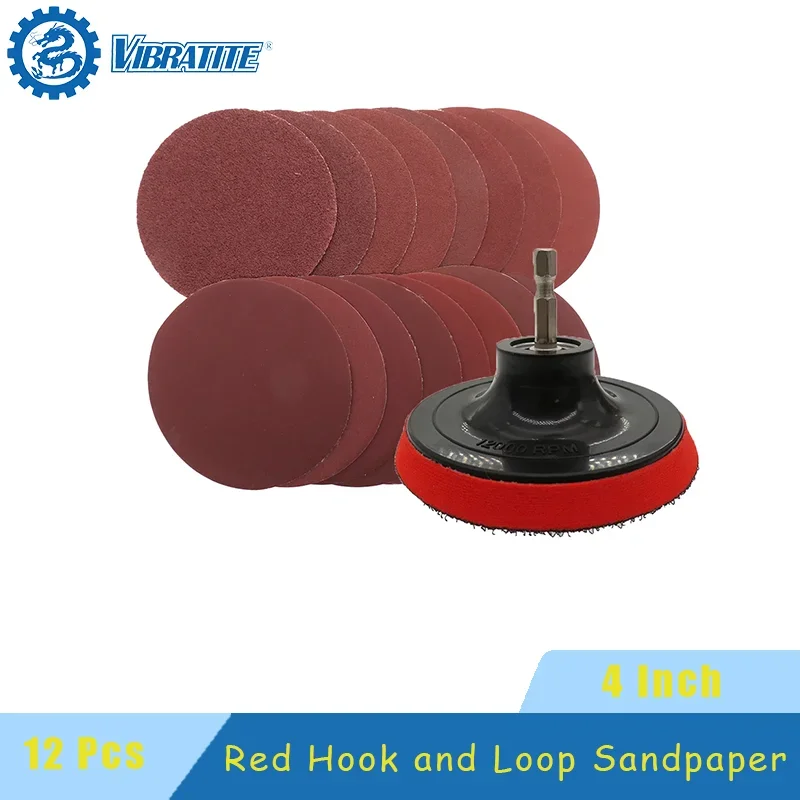 12Pcs 4Inch Sanding Disc Set Hook and Loop SandPaper 60-240 Grit Backing Pad with M10 Drill Adaptor For Polishing Cleaning Tools