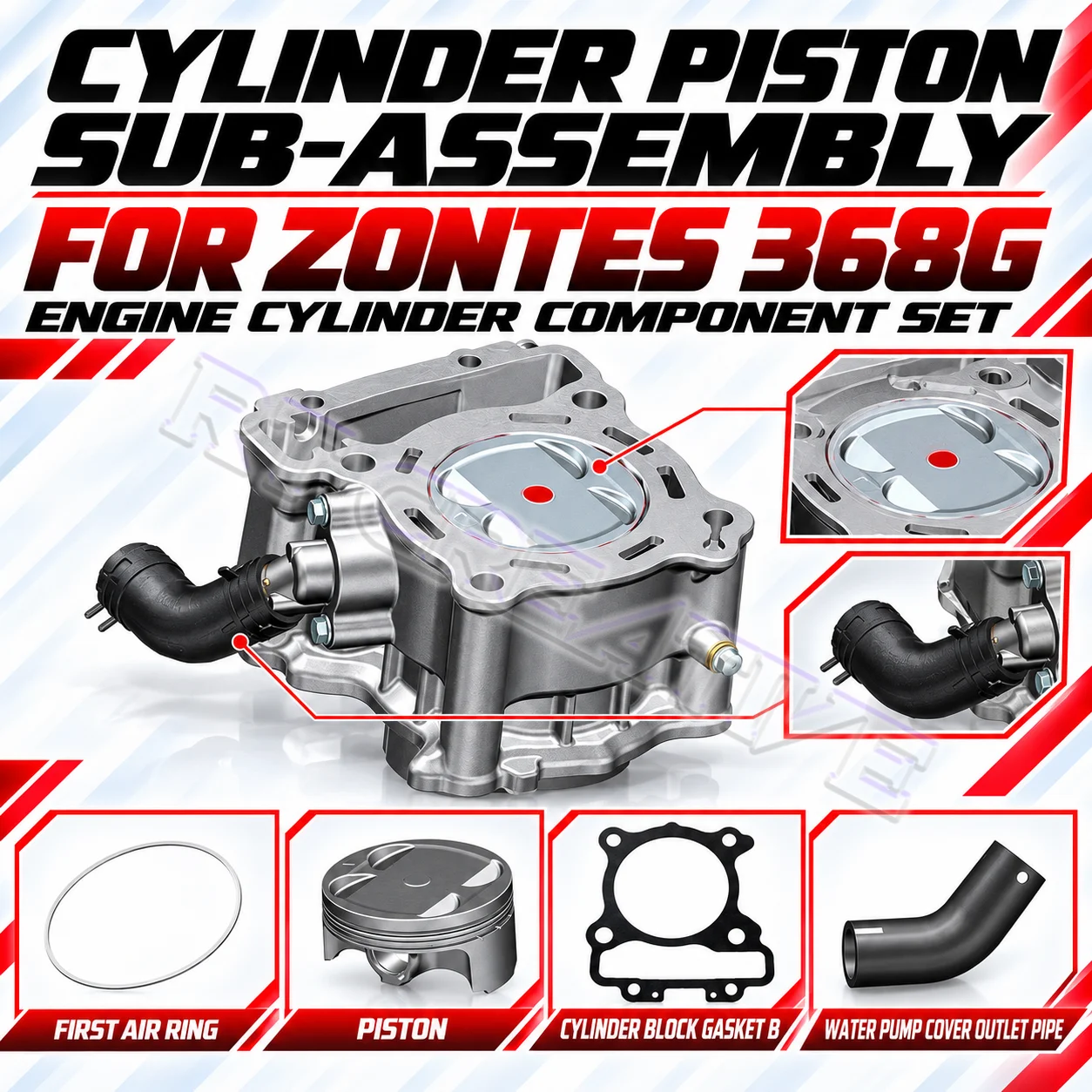2024 ZONTES 368G  Scooter Engine Cylinder Block Box Gasket Water Pump Cover Water Inlet Outlet Pipe Piston Oil Ring Kit