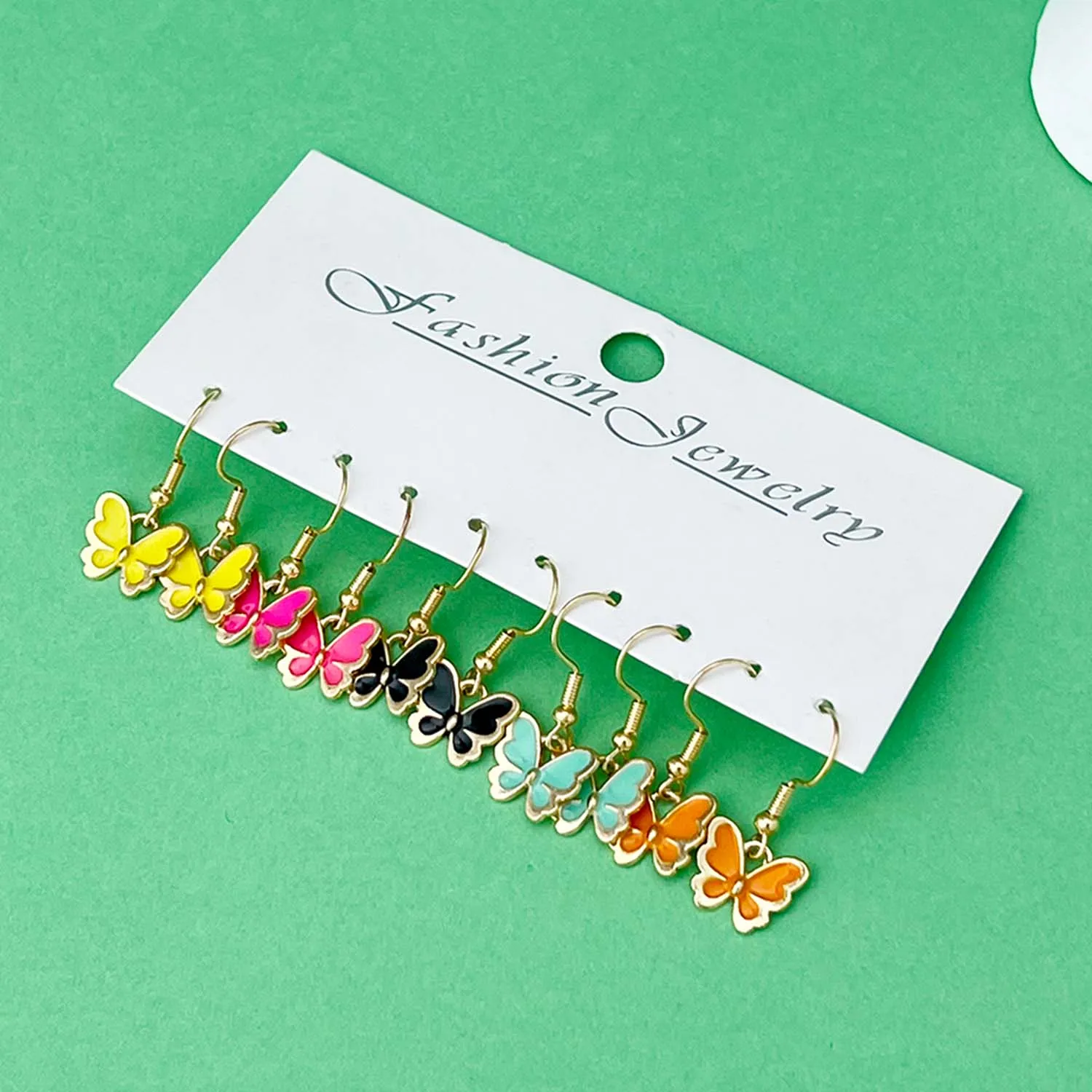 5 Pairs/Set Colorful Alloy Enamel Butterfly Design Earrings, Jewelry Gifts For Women And Girls