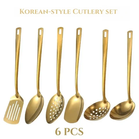 Набор столовых приборов из нержавеющей стали из 9 предметов, креативные корейские столовые приборы, золотистая ложка, корейский стиль, жаровня, набор столовых приборов для шведского стола, набор ложек набор жаровен отзывы - №4