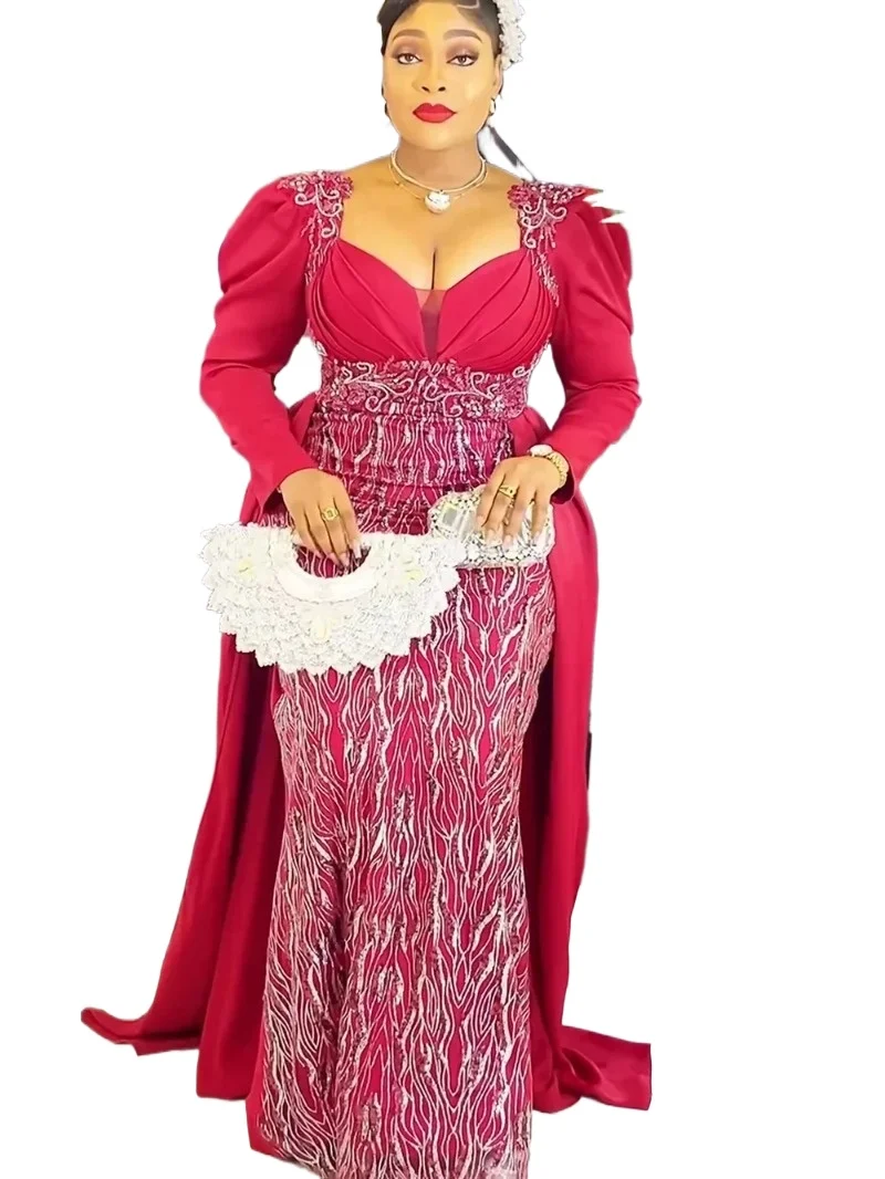 Plus Size Evening Dresses for Women African Luxury Sequin Gown Elegant Christmas Wedding Party Long Dress Ankara Ladies Clothing