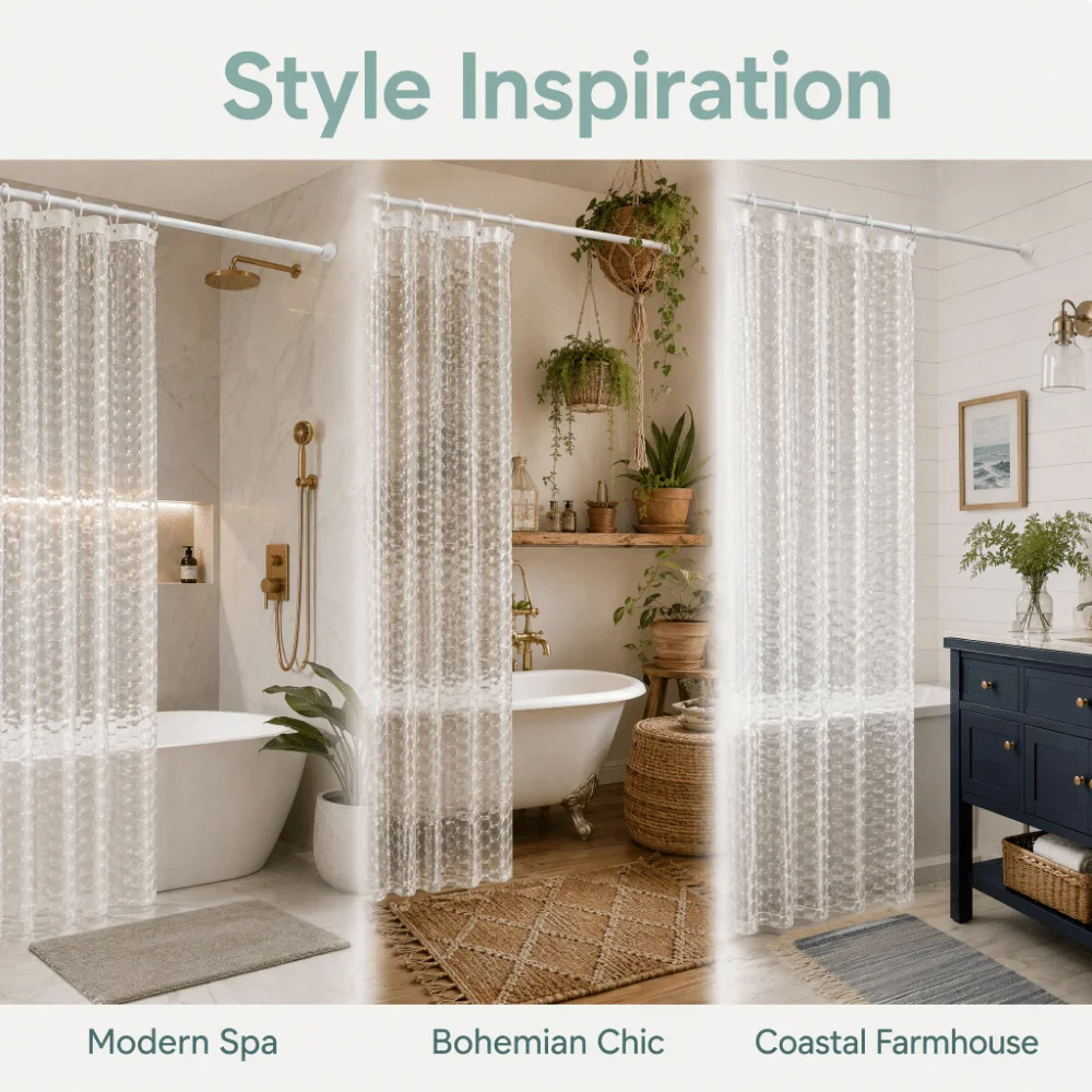 Semi-Transparent Shower Curtain multi-size with Hooks Bath Curtains Liner Easy-Clean Water Cube Pattern
