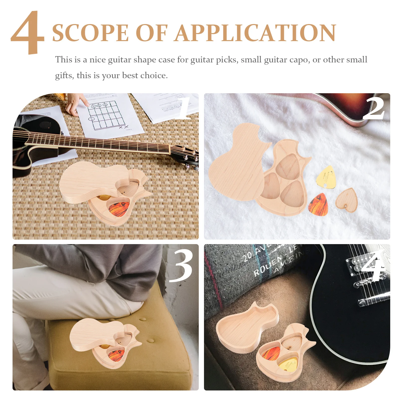 

1 set 1 Set Guitar Shape Wooden Guitar Picks For Electric Acoustic Kids Storage Display Case Holder Gift Instrument