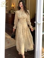 H Han Queen Women's Bohemian Chiffon Printed Dress Long Sleeve Casual Beach Holiday Wrap Waist Spring Summer