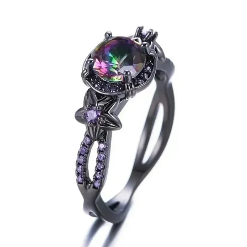 ZHIXUN New Purple Cubic Zirconia Black Ring for Women Retro Gorgeous Engagement Party Design Jewelry Accessories Ladies Gifts