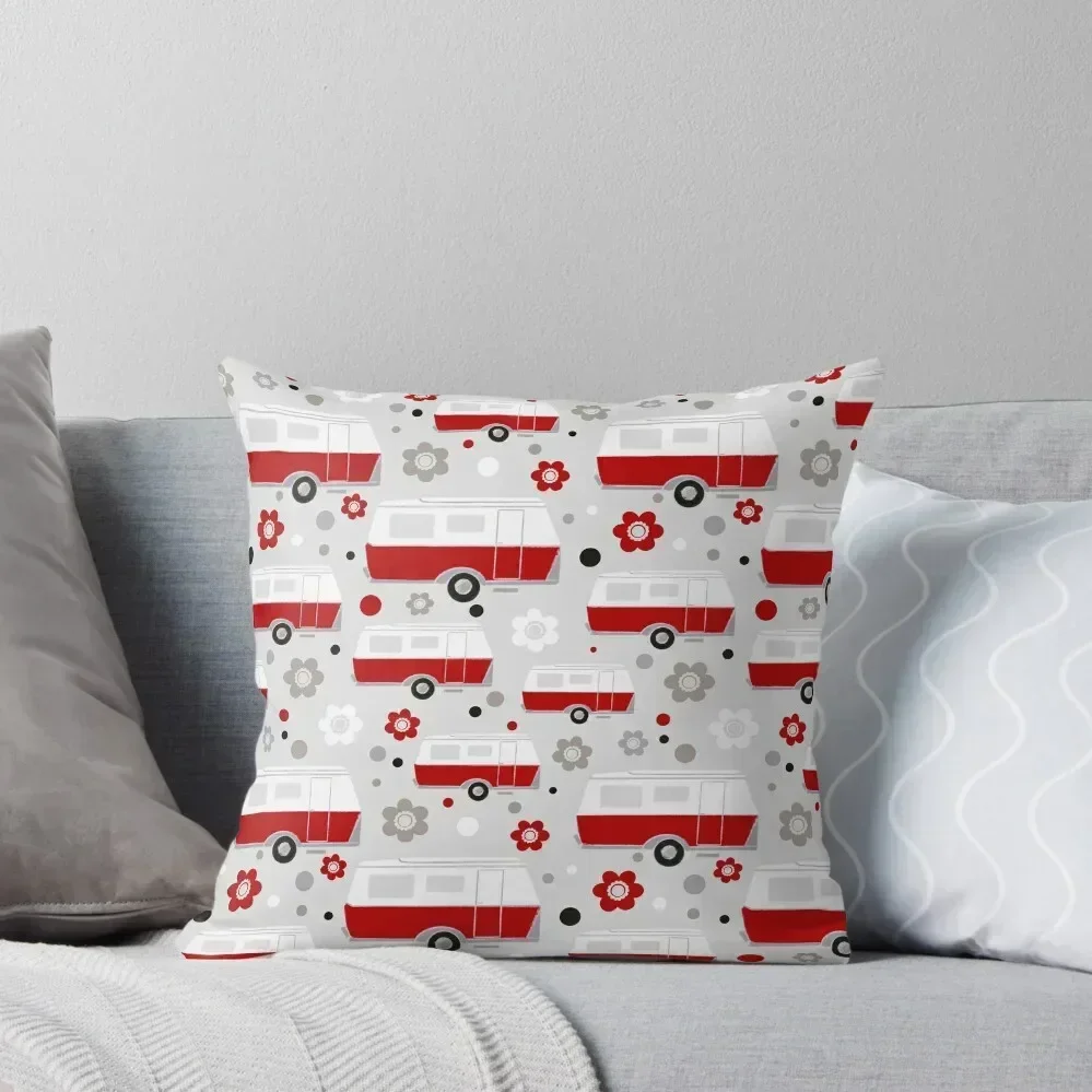 Vintage Caravan in Red, White and Grey Throw Pillow Pillow Covers Decorative Christmas Pillow