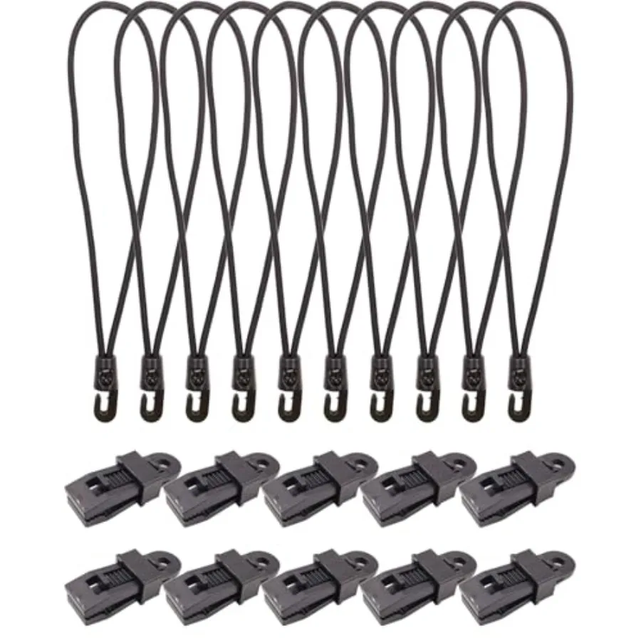

Bungee Cords with Hooks, Adjustable Tarpaulin Clip and 25cm Hook Bungees, Black Reusable Awning Clips and Bungee Cord with Hook