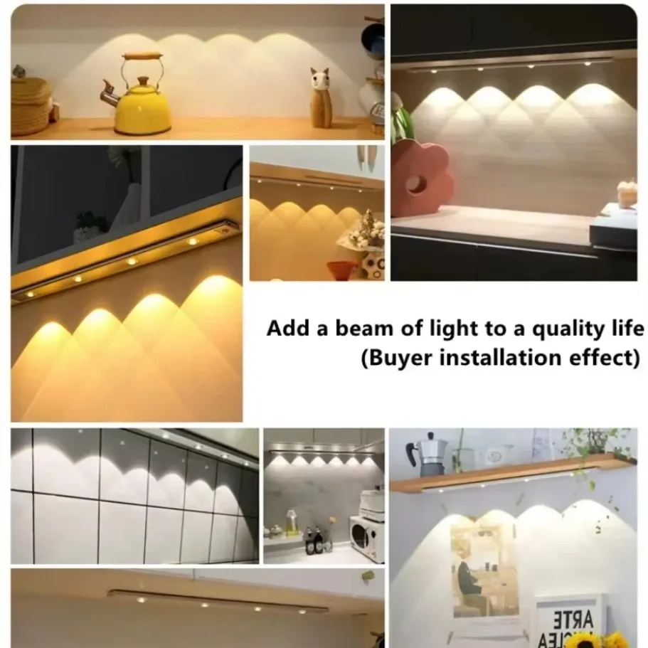LED Night Light 3 Color Dimmable Motion Sensor USB Rechargeable Lamp for Kitchen Wardrobe Cabinet Lighting 20CM/30CM/40CM LEDs
