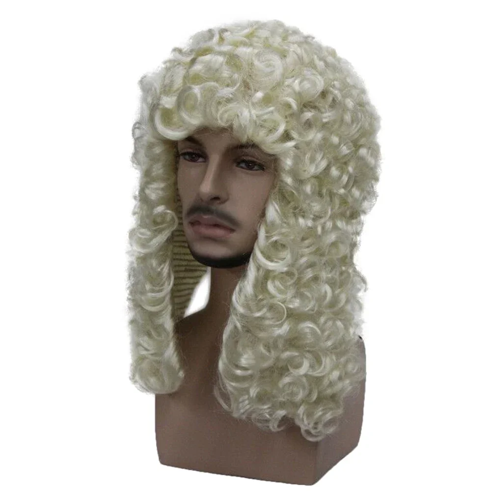 StrongBeauty Lawyer Judge Wig Cosplay Royal Grand Blonde Colonial Judge George Washington Men Costume Wig Synthetic