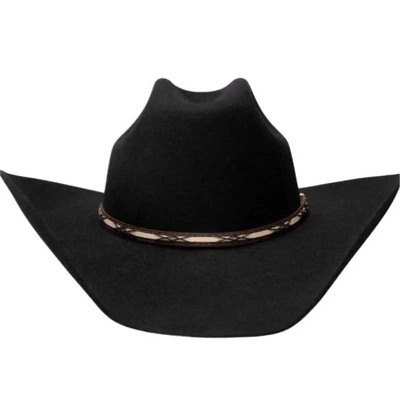 A fashionable cap adorns felt hat