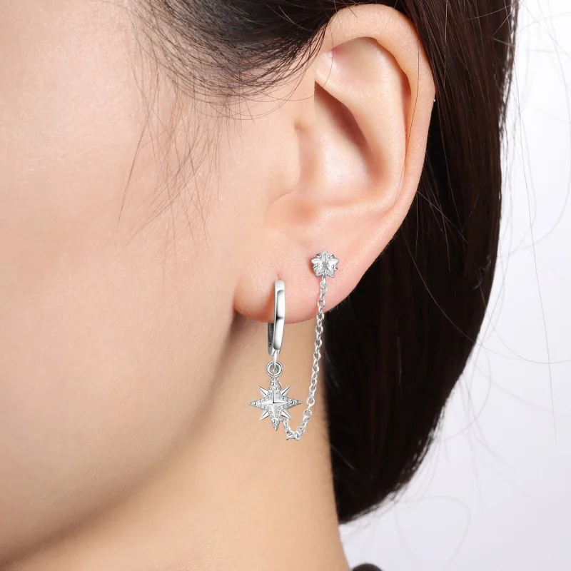 MISEFF New S925 Sterling Silver Hoop Earrings Vintage Octet Star Earrings Fringe Star Zirconium Jewelry Birthday Female Gifts