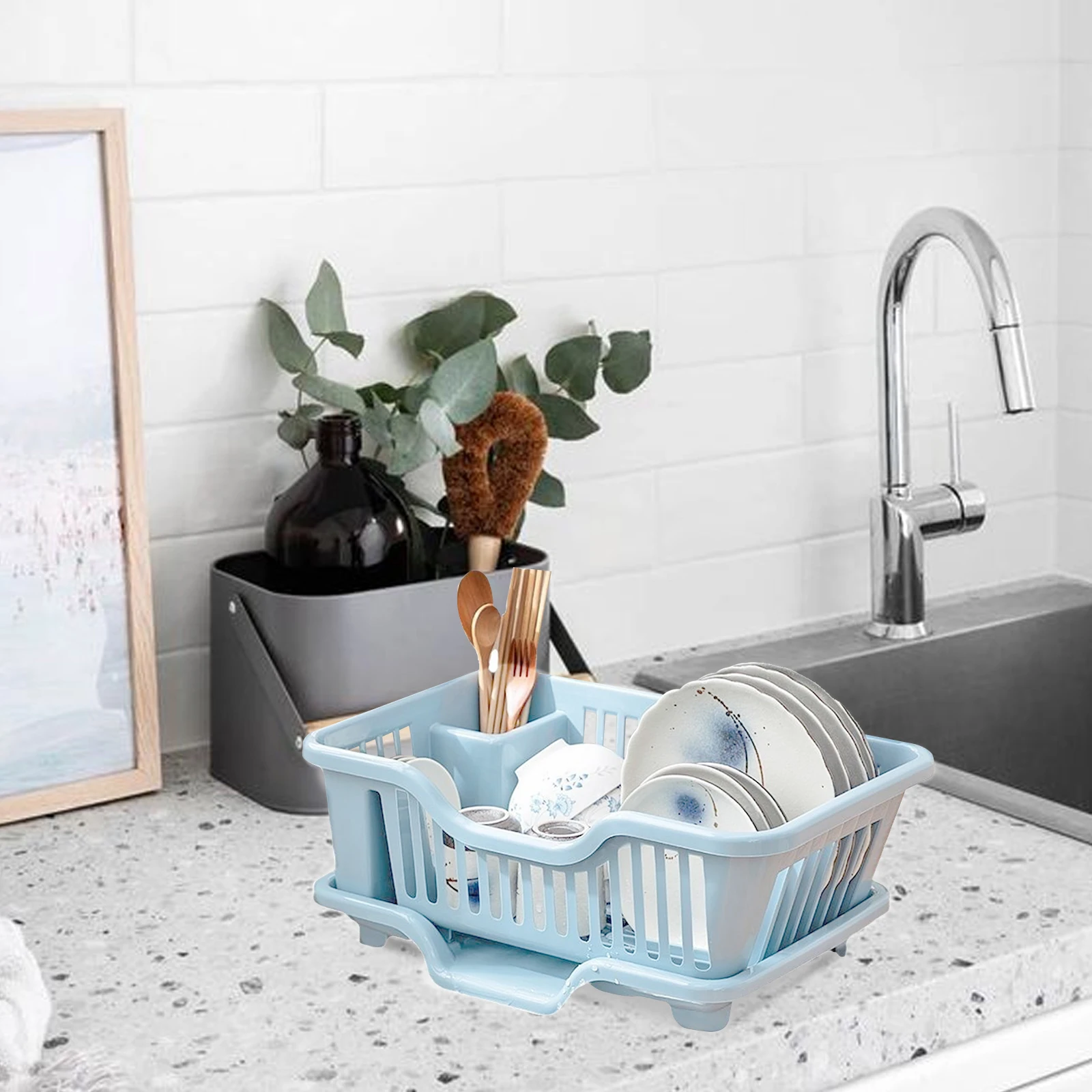 

Dish Drying Rack Kitchen Counter Drainer Plastic Lightweight Blue For Cabinet Storage Sink Organizing Plate Stand Dish