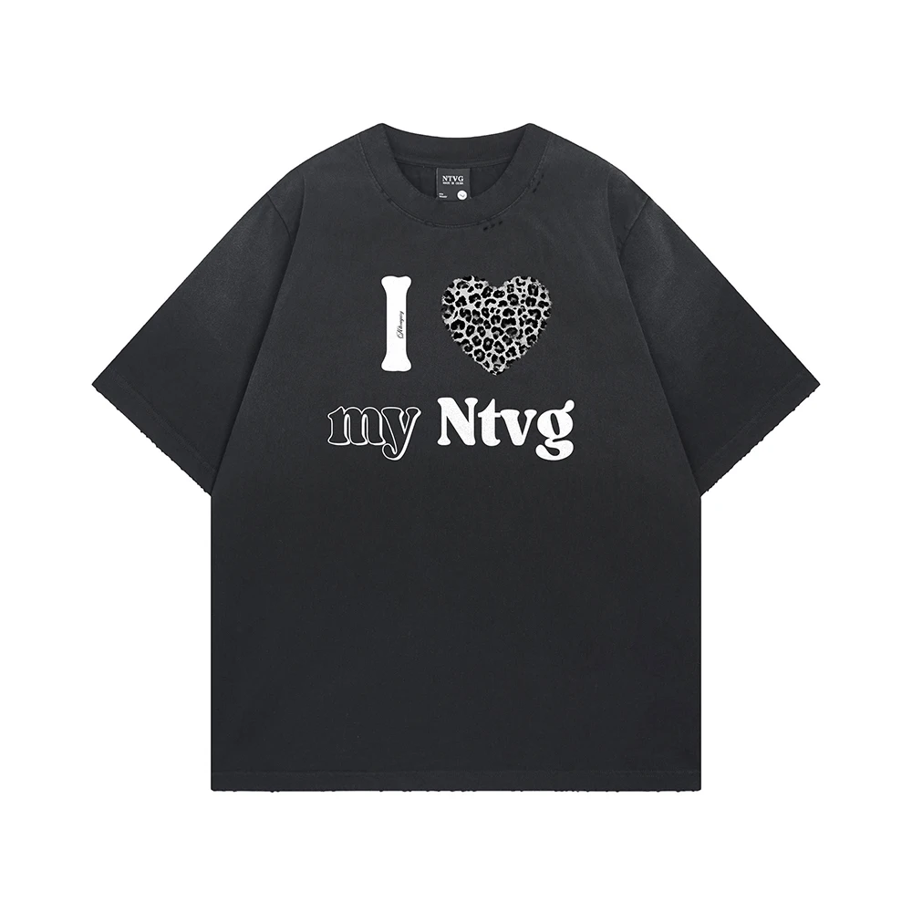 

Love Heart Print Patchwork Oversized T-shirt 2026 Trend Y2k Vintage T Shirts Hip Hop Men's Clothing Short Sleeve Tee Street Tops