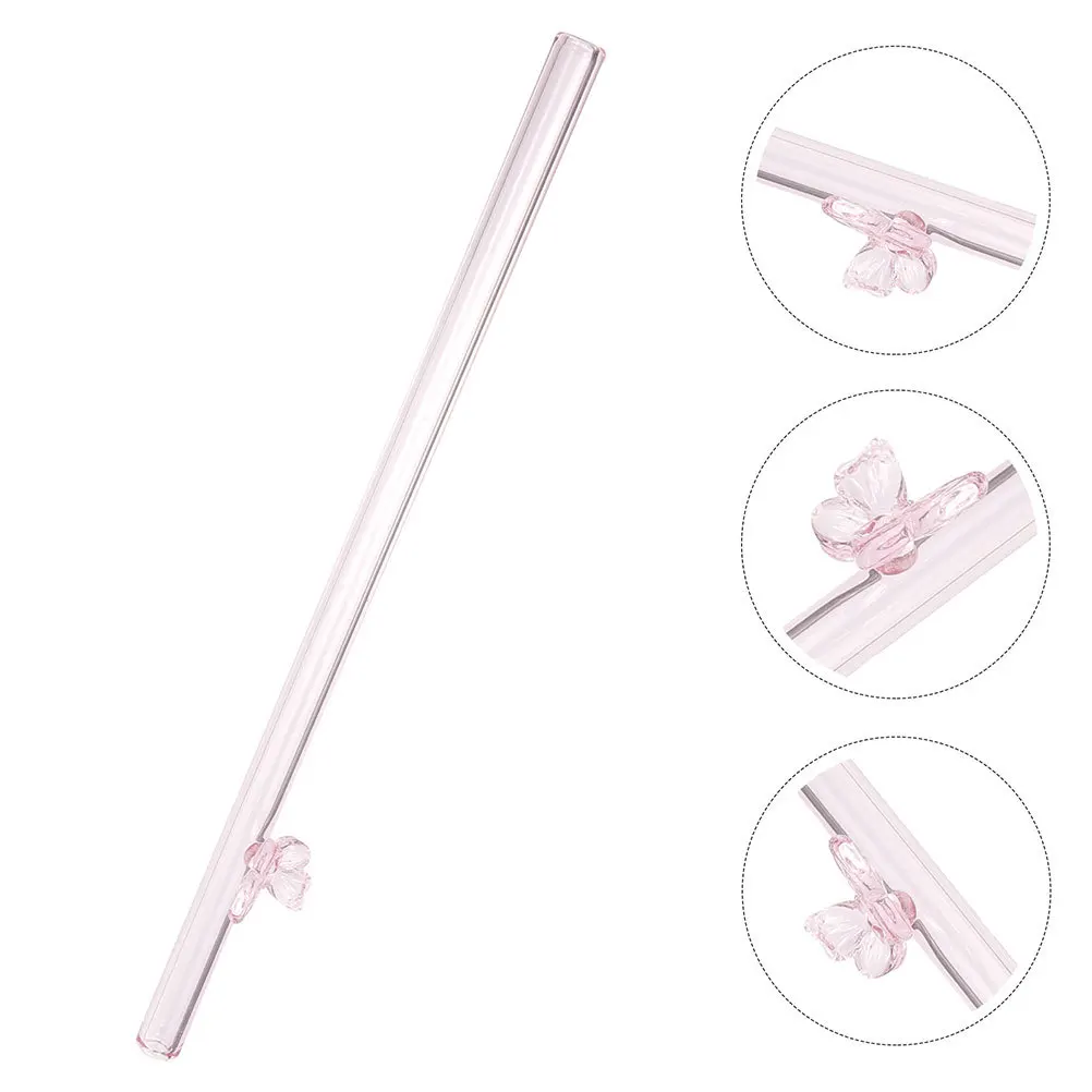

2Pcs Glass Reusable Straws Clear Colorful Long Drinking Straws Charms for Beverages Cocktails