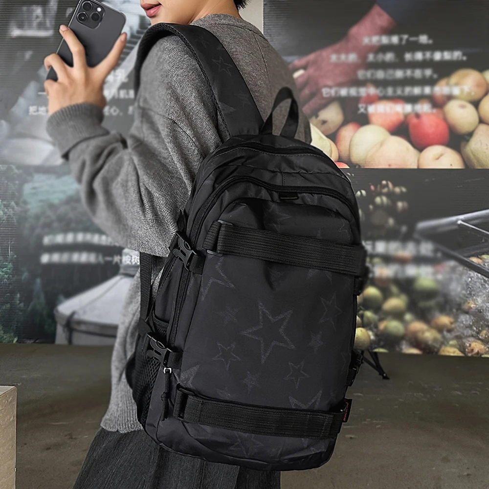 Backpack, Rucksack Star Print Multi Compartment Adjustable Buckle Strap Skateboard Holder Bag for Urban Daily Short Trip - view 5