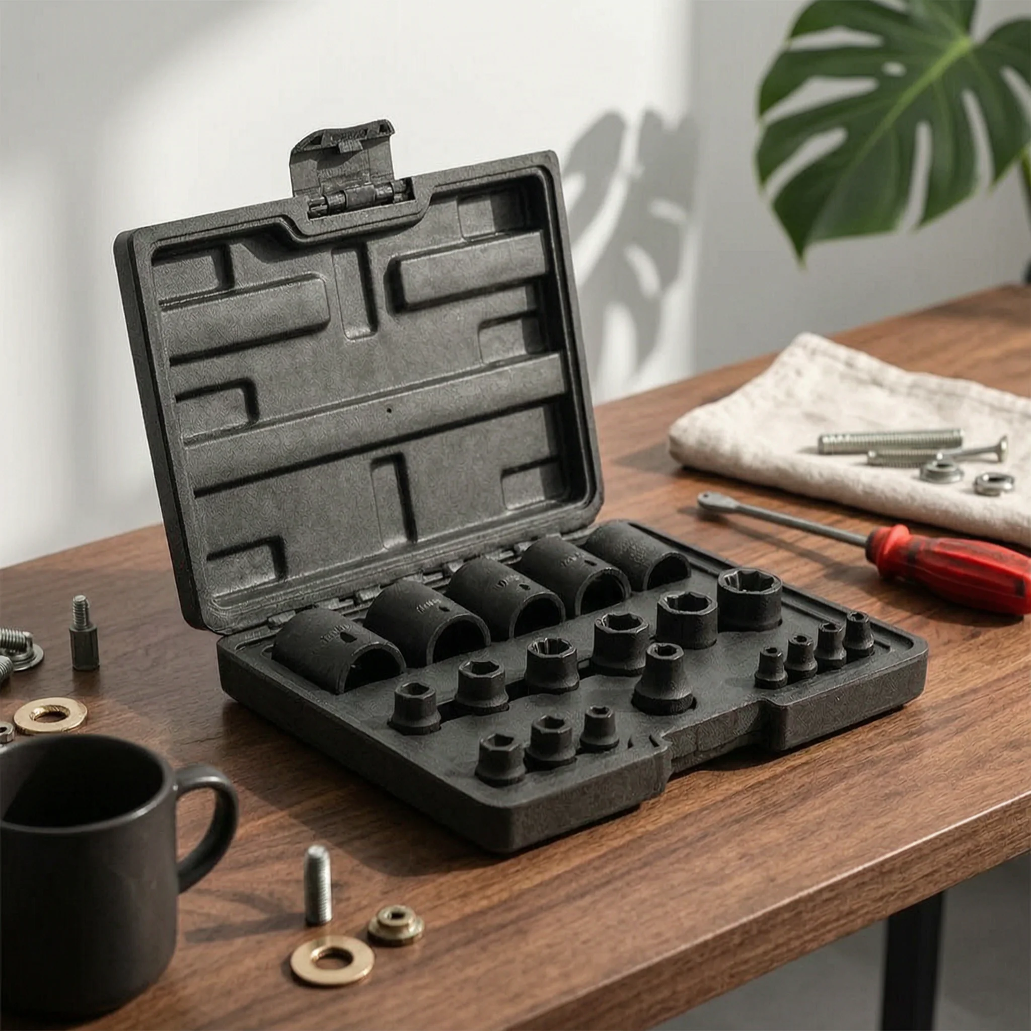 19 Pieces Socket Tool Set in Carrying Case Molded EP Socket Set Tool Kit with Carry Case Compact for Mechanics