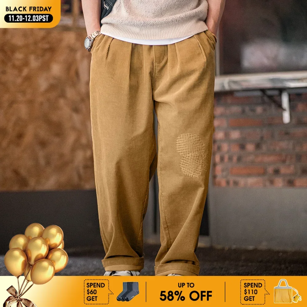 

Вельветовые брюки Maden в стиле ретро с эластичной резинкой на талии, брюки-карго с нашивками, однотонные свободные прямые брюки для мужчин на осень и зиму