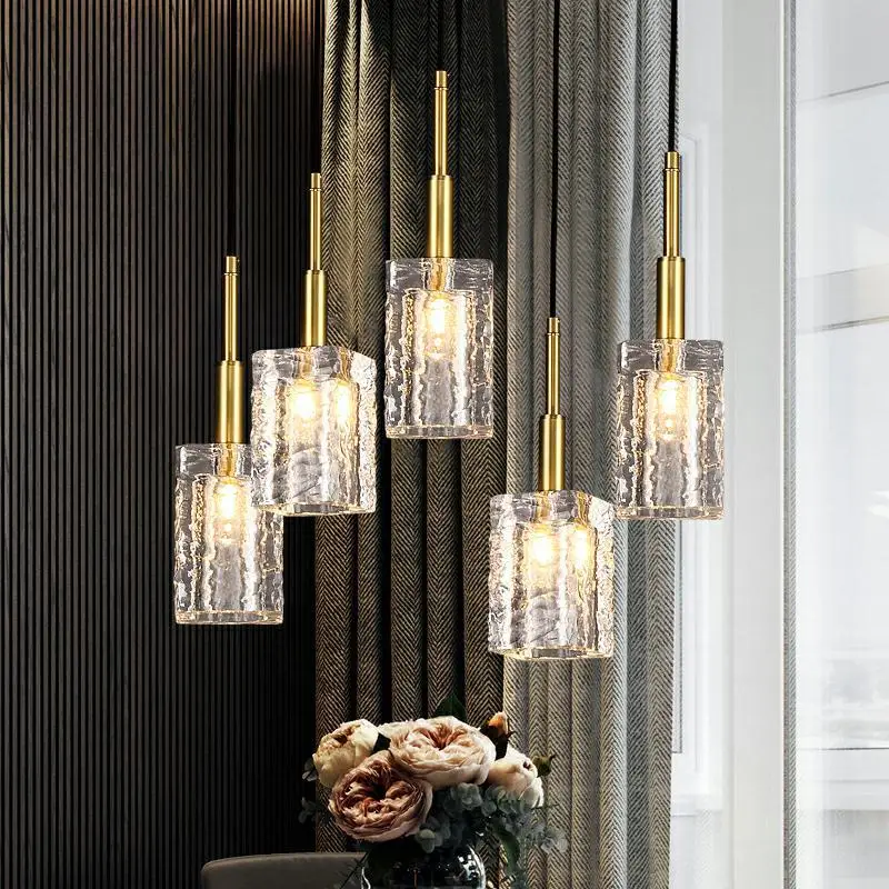 Modern Golden Copper Chandelier Corrugated Crystal Creative Lampshade Bar Dining Bedroom Long LED Small Chandelier
