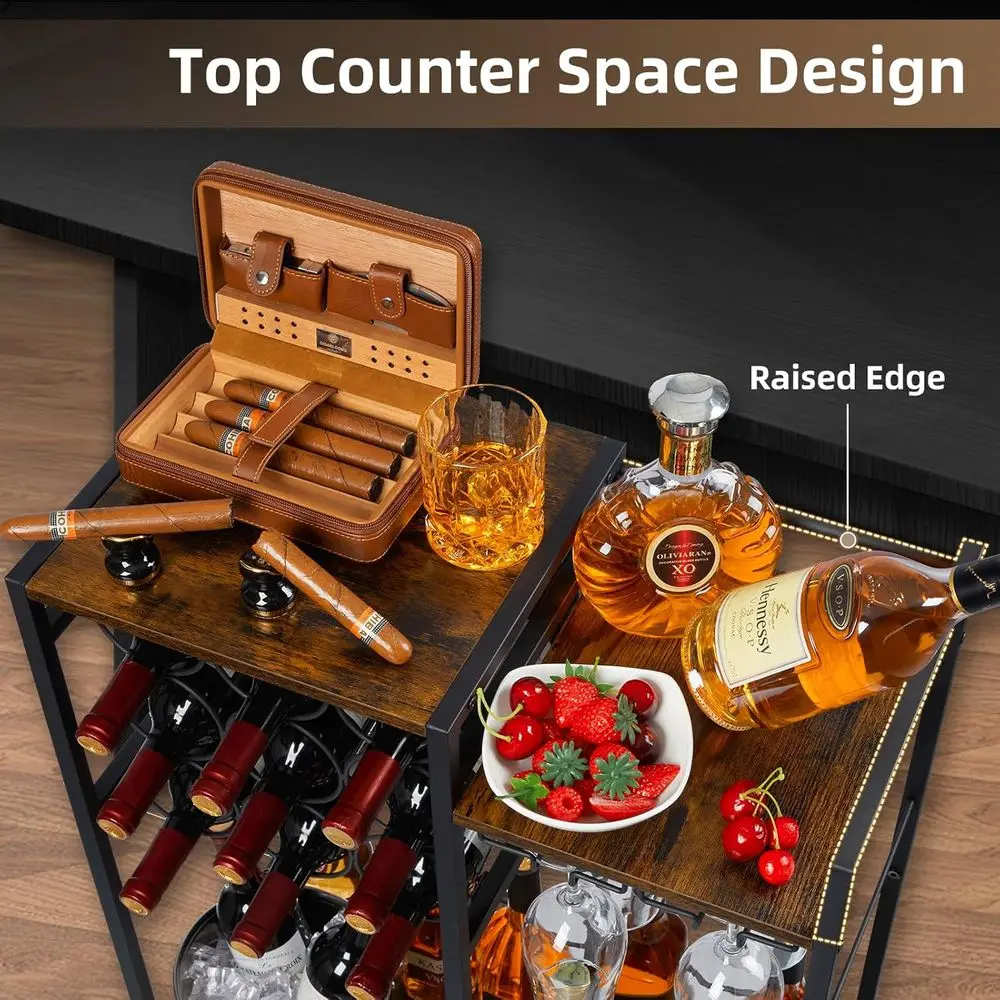 9-Bottle Capacity Home Bar Cabinet, Freestanding Wine Rack with Glass Holder and Fences, Large Corner Liquor Display