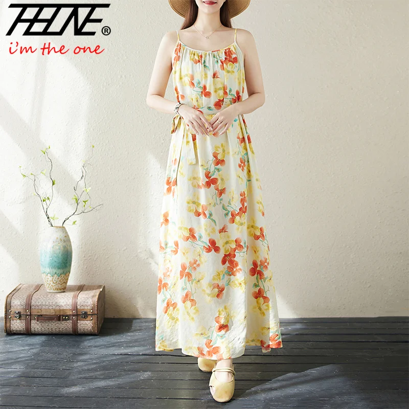 Nuova estate vestito indiano abbigliamento donna Ropa De Muje Boho con cintura lungo Vintage cinturino coreano moda Casual abito floreale bohémien