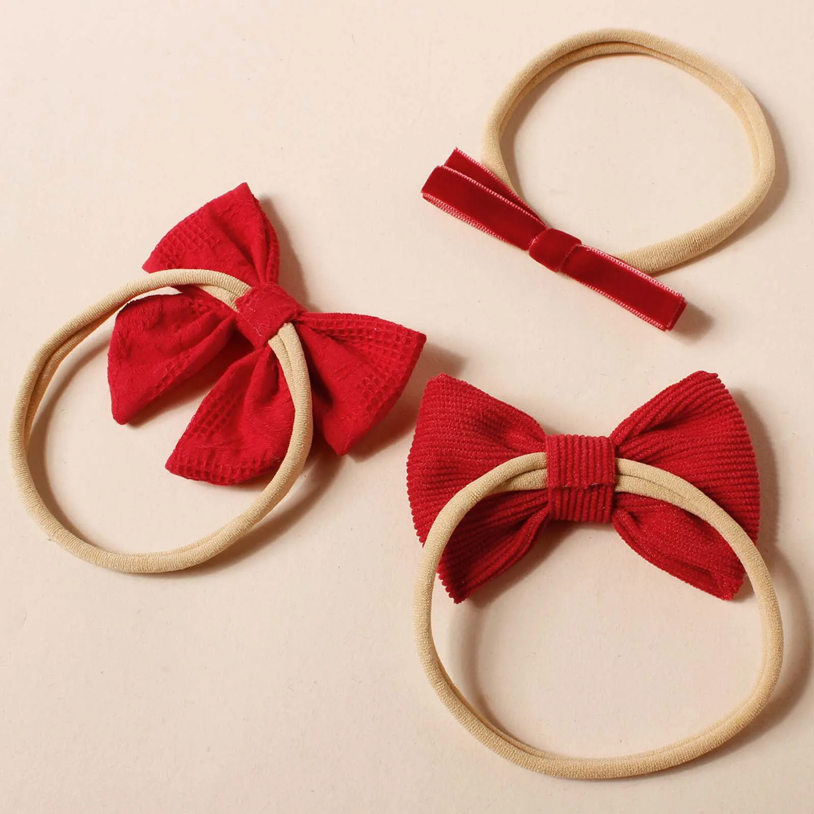 5pcs Red Different Styles Bow Hairband For Baby Kid Party Decor Cute Hair Accessories Newborn Christmas Wear Bow Nylon Headband