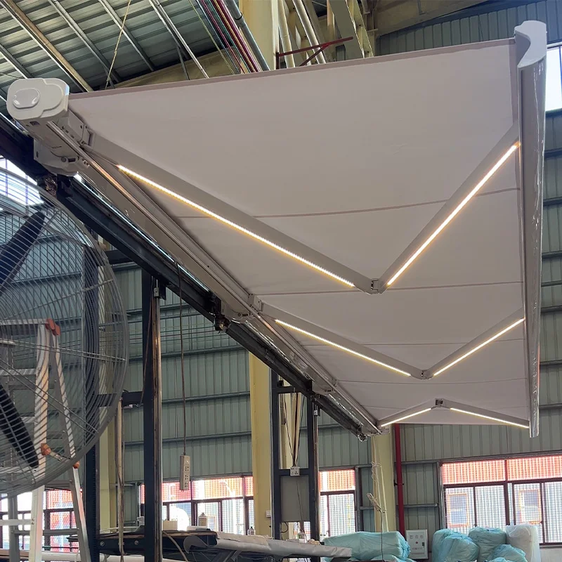 

Outdoor Electric Patio Awning with White Aluminum Frame & Acrylic Remote Control Cassette White Aluminum Frame Awning for Patio