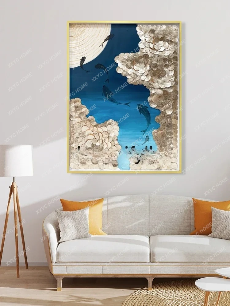A  Lotus Pond Moonlight Shell Decorative Painting Light Luxury High-end Guest Restaurant Two-packs Hanging Paintings
