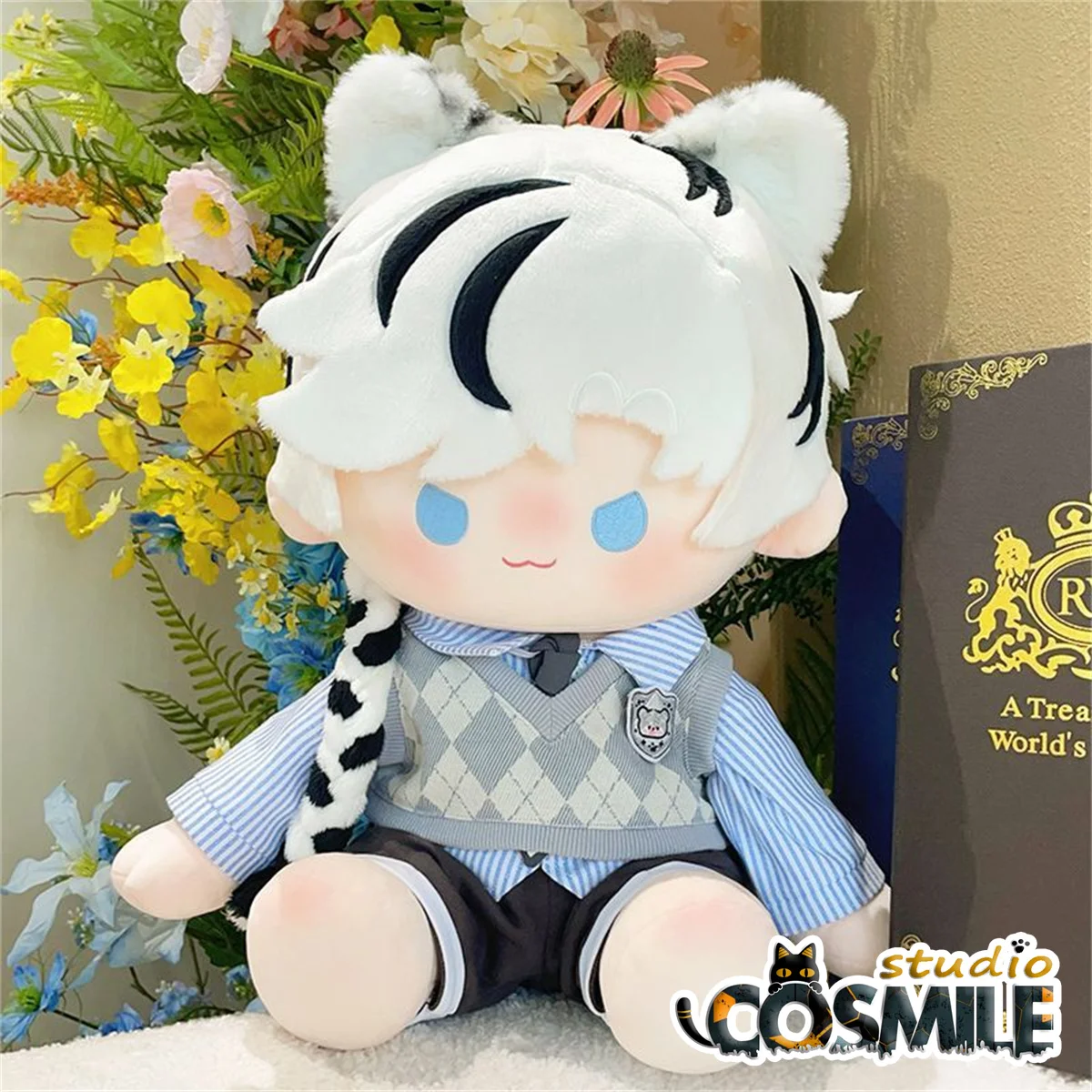 No attributes Chi Xi White Tiger Byakko Shikigami School Uniform Stuffed Plushie 40cm Plush Sitting Doll Body Clothes YW