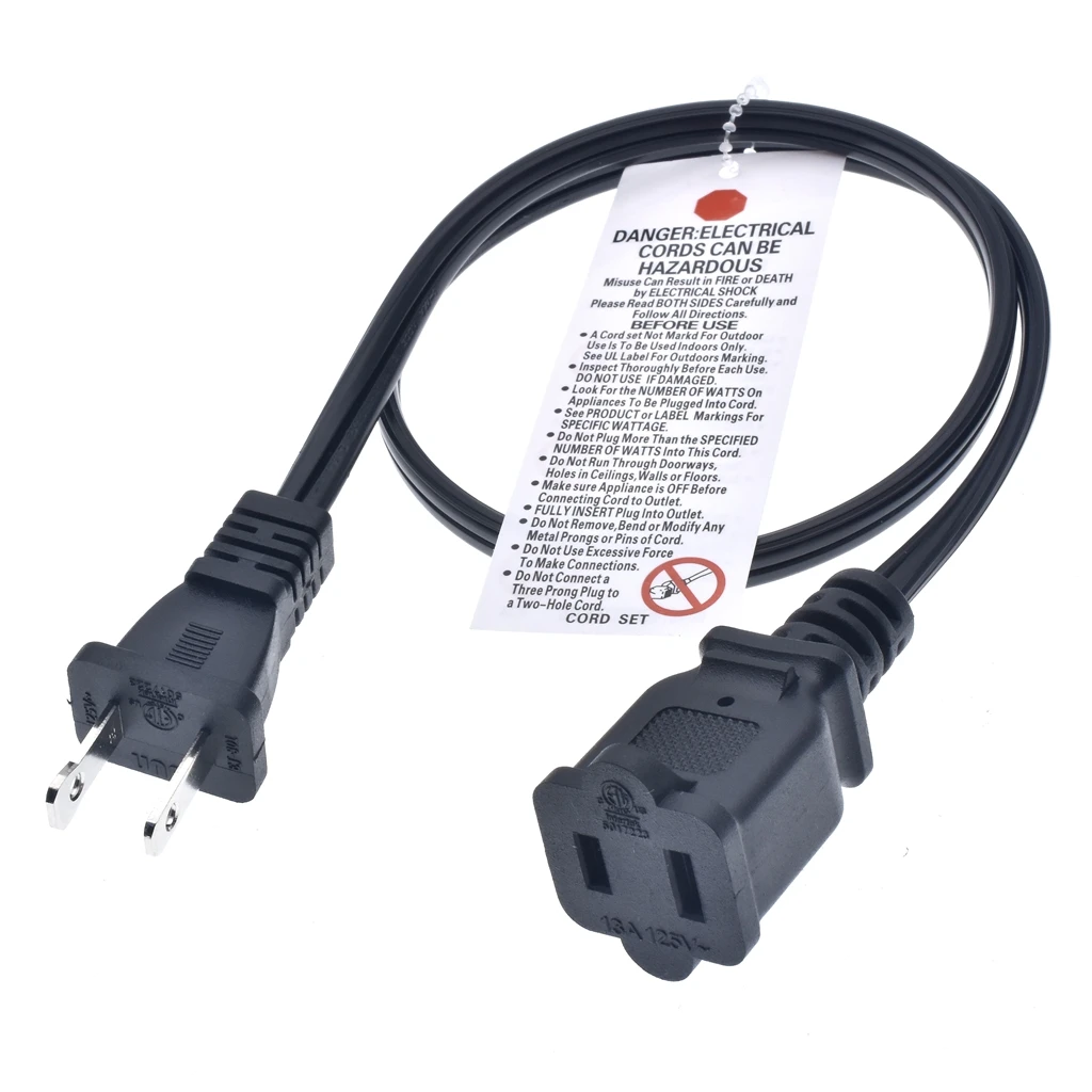 US AC Power Extension Cable Cord 2-Prong Polarized Male to Female Extension Cord for NEMA 1-15P to NEMA 1-15R 16AWG 0.5m image 4