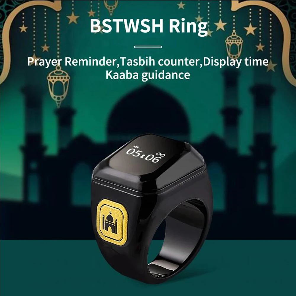 Smart Ring Zinc Alloy Tally Counter Prayer Time Reminder Bluetooth-compatible Speaker OLED HD Display Muslim Smart Ring