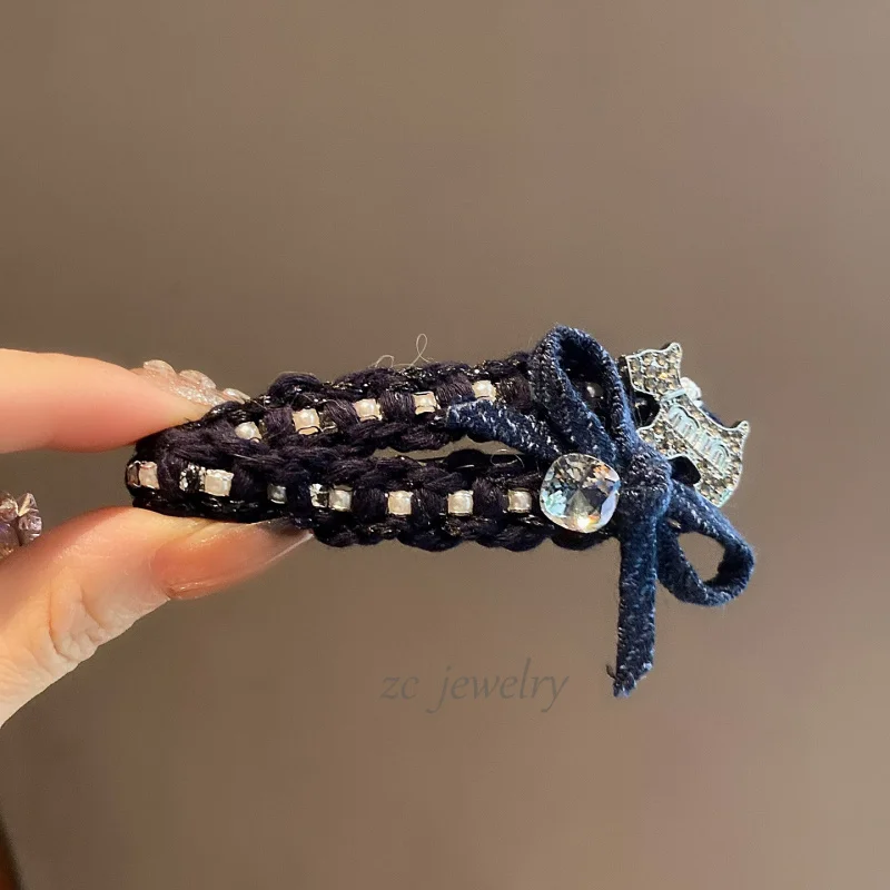 

High-Value Deep Blue Series Yarn Break-By-ClipbbHair Clip High-End Sparkling Diamond Pony Bangs Clip Side Clip Hairpin
