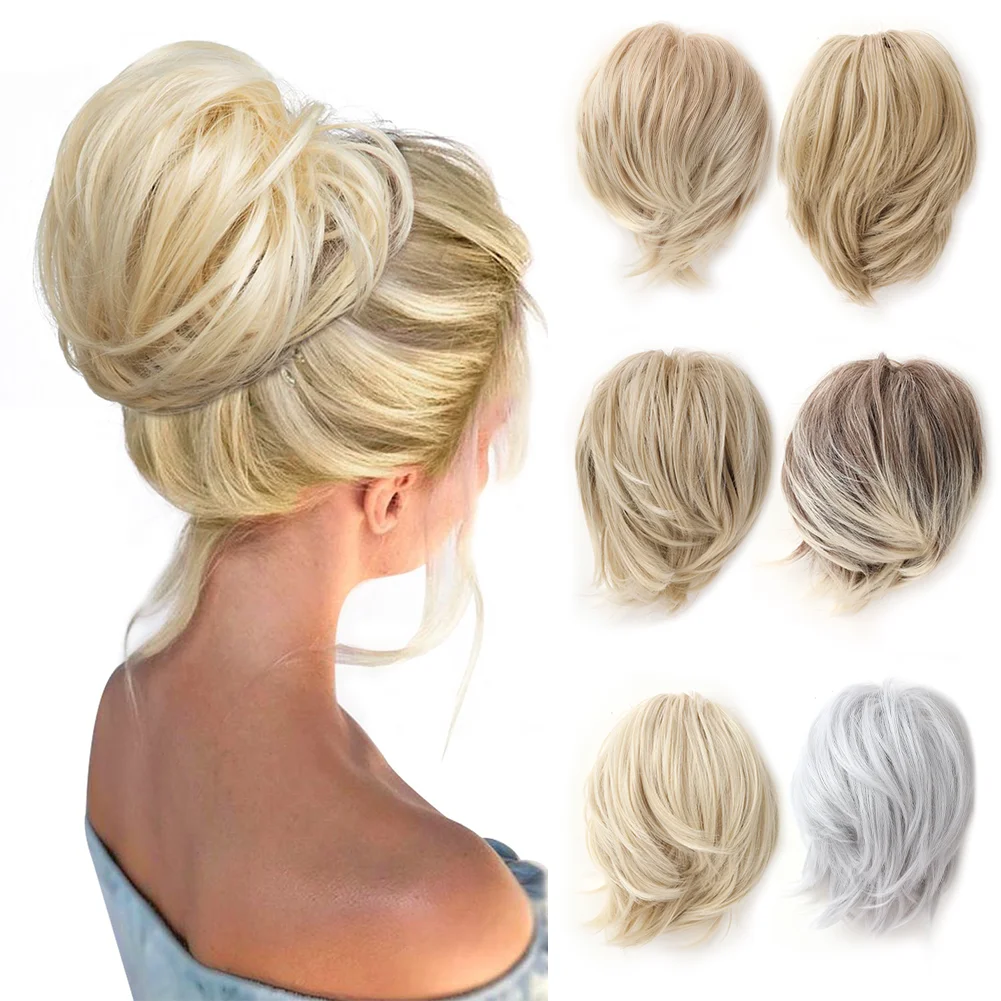 

Synthetic Messy Bun Hair Chignon Scrunchie Updo Donut Hairpieces Bands Bundle Tail Blonde Hair Tousled Updo Messy Bun Hairpiece