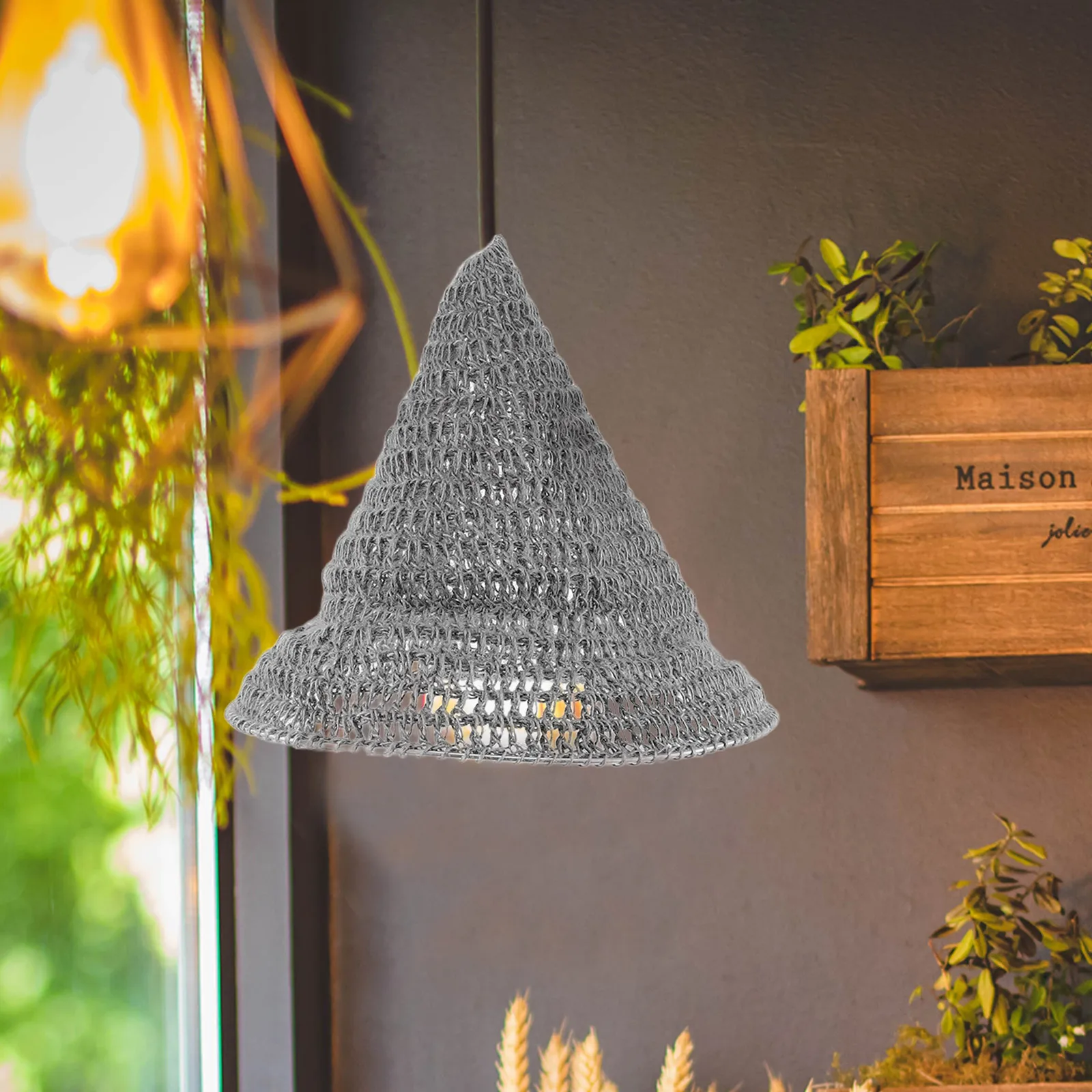 

3 Pcs Lampshade Bohemian Woven Hemp Rope Hanging Light Fixture Handwoven Boho Ceiling Decor for Bedroom Living Room Guesthouse