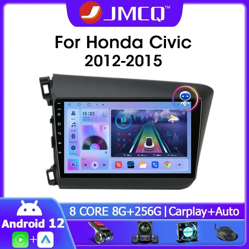 

JMCQ 9" 2 Din Android 12 Car Radio for Honda Civic 2012 2013 2014 2015 Multimedia Player 4G Carplay Stereo GPS DVD Head Unit