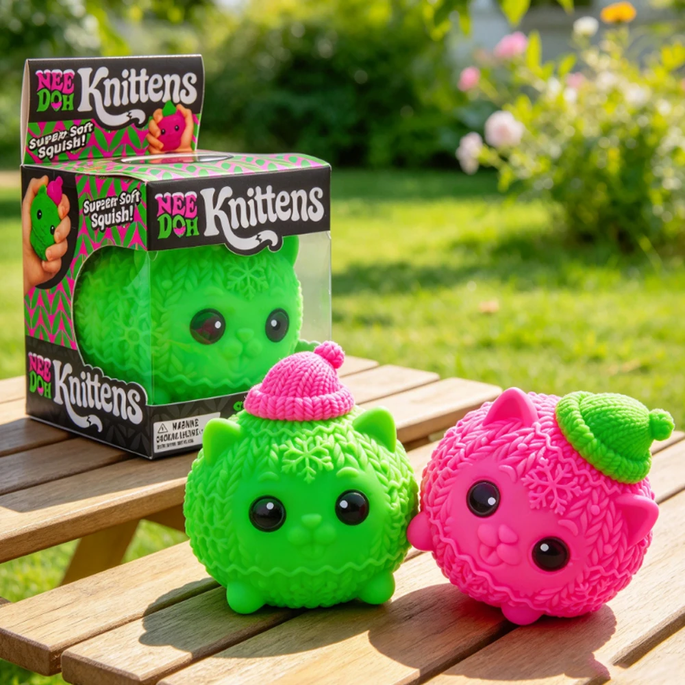 Schylling NeeDoh Knittens Sweater-Soft Squishy Kitten Fidget Toy Relief Squeeze Ball Adults, Sensory Anxiety Toy