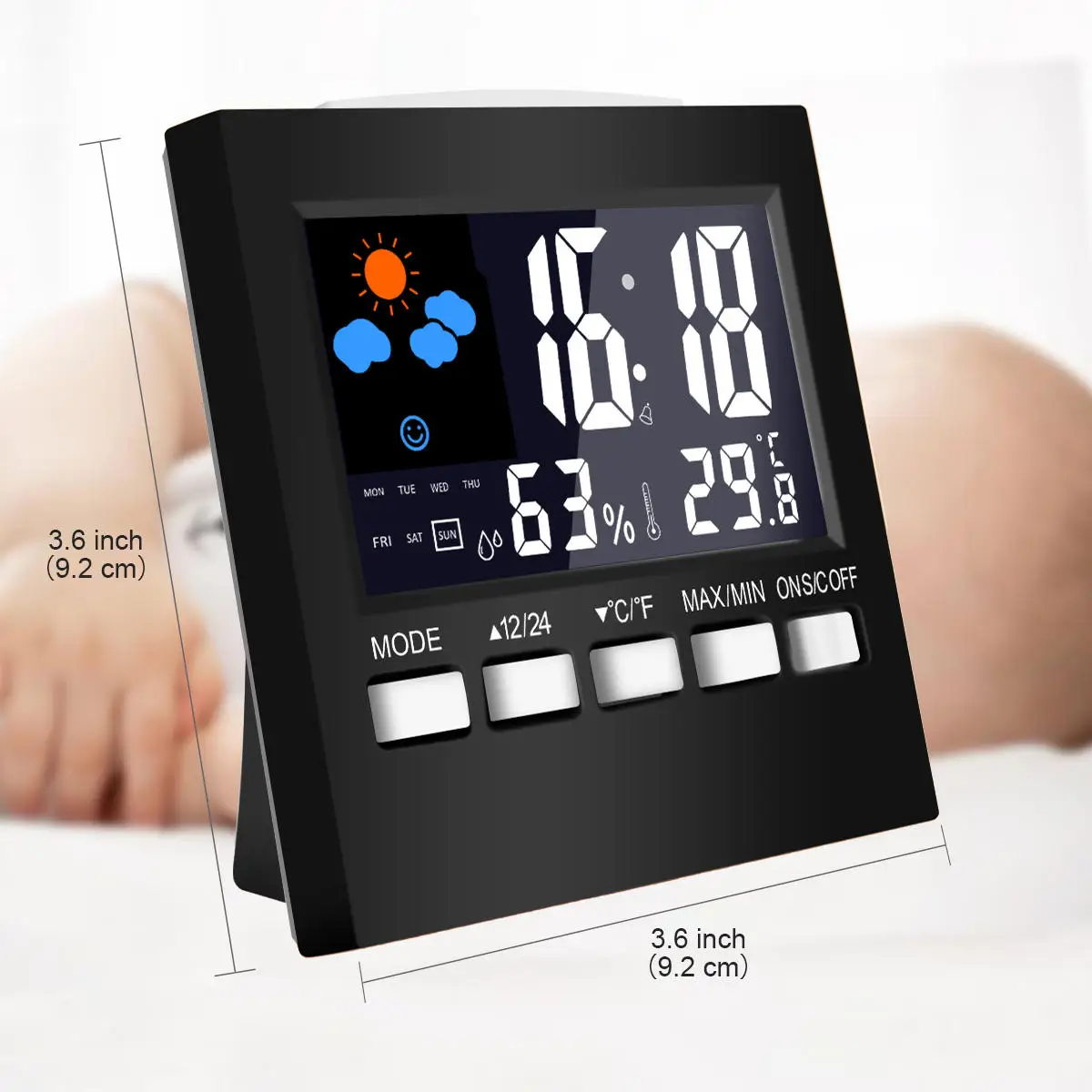 DC-001 Weather Clock LCD Color Screen Digital Display Thermometer Humidity Meter Colorful Alarm Clocks Electronic Calendar Table