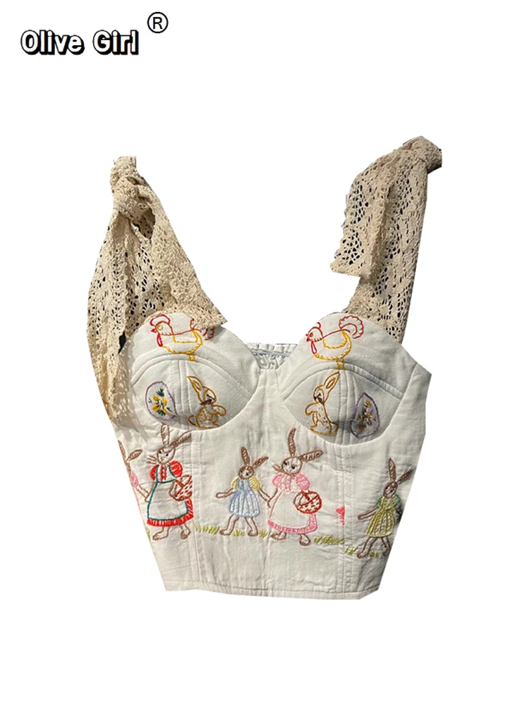 المرأة المحاصيل الأعلى خمر Y2k 2026 الصيف بروتيل موضة الشارع الشهير عادية طباعة صديرية دائرية أنثى مثير الدانتيل يصل قبالة الكتف سترة