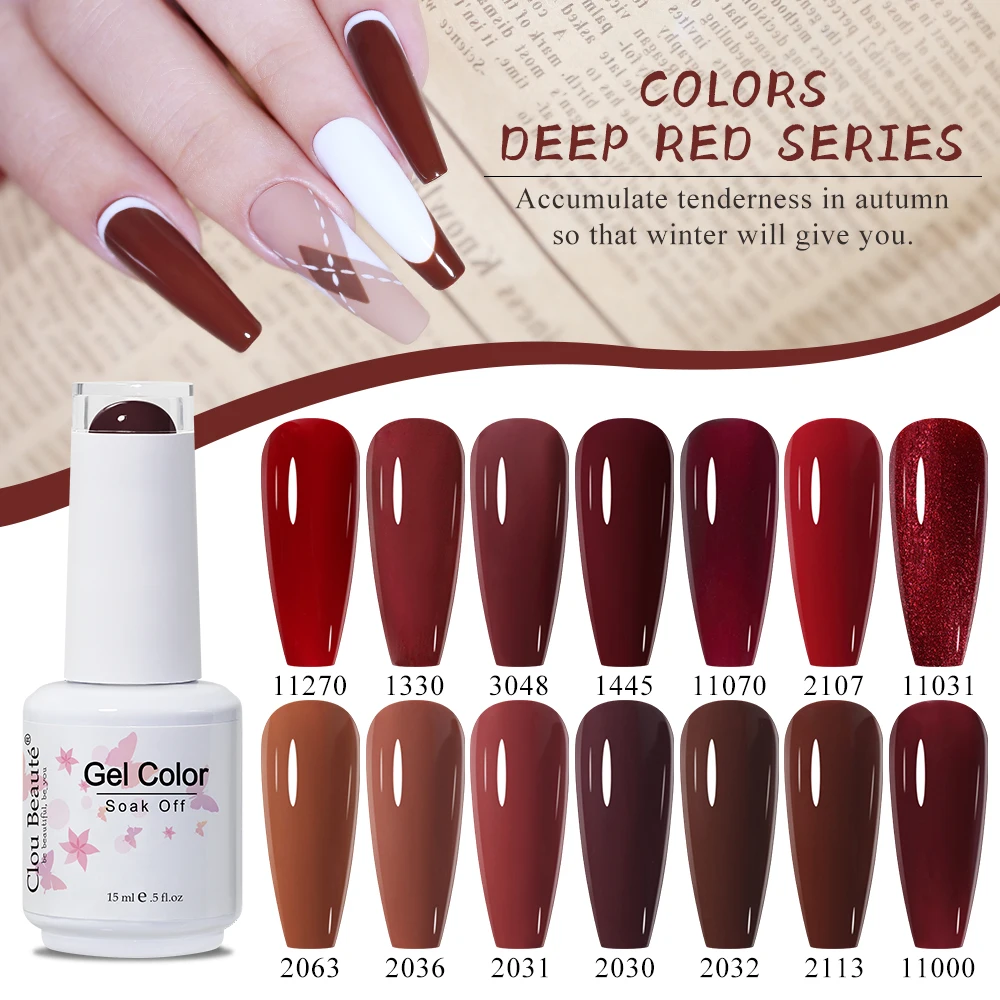 Clou Beaute 15ml Nail Gel Dark Red Winter Autumn Chocolate Brown Coffee Color UV LED Gel Nail Polish Nail Art All For Manicure