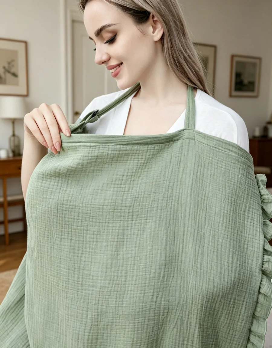 1pc Soft & comfortable Pure Cotton Soft Skin-Friendly Nursing Cover With Lace Trim For Breastfeeding Moms, Great For Outdoor Use